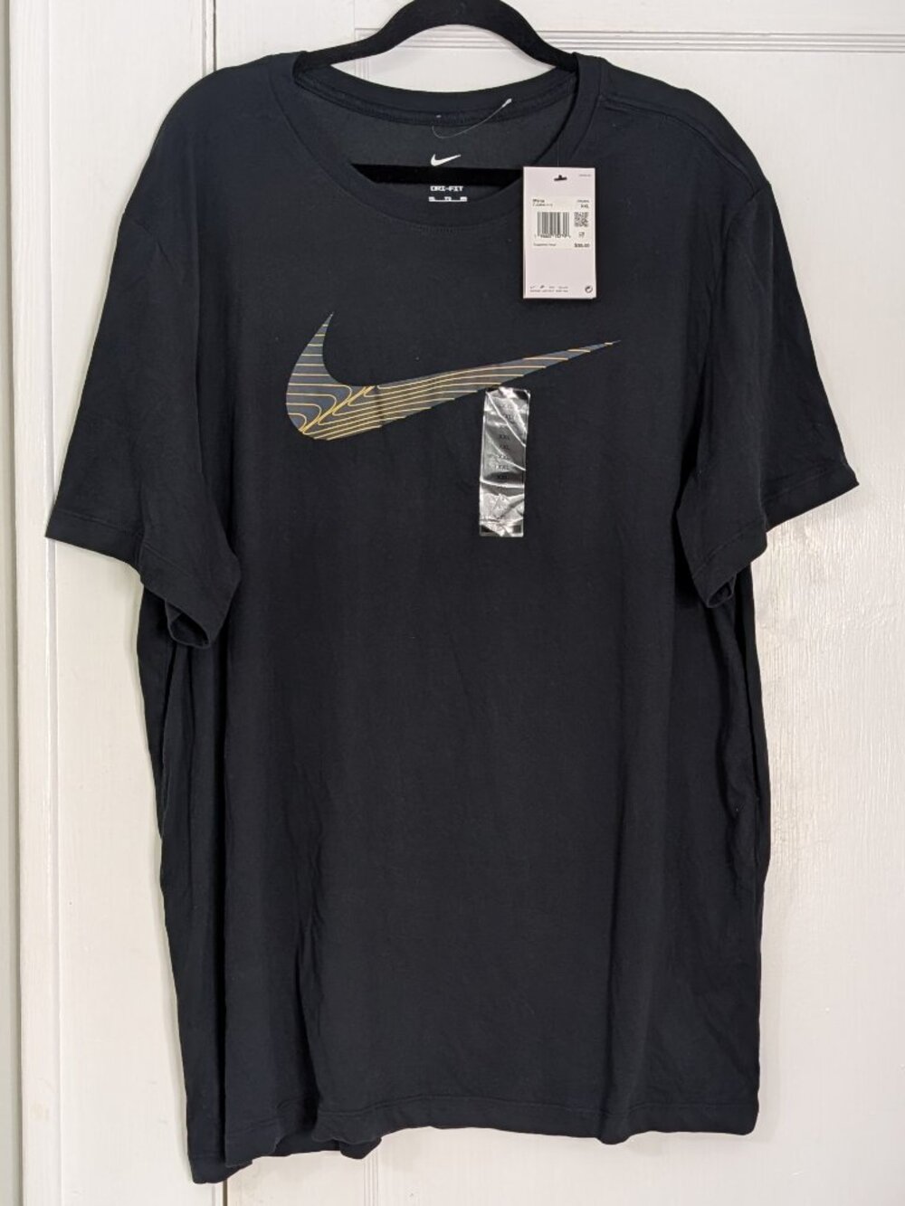 NIKE Dri-Fit Black Topo Swoosh Logo T-Shirt Short Sleeve Men's Size XXL NWT